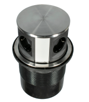 19609 Выдвижной блок вертикальный 4 розетки EVRO, D=120мм, верх нерж. сталь,розетки черный Гратис