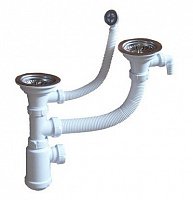 Сифон GRAND 3 1/2 c крупным переливом, винтом и отводом, 2 чаши(C.H.341-11-01)