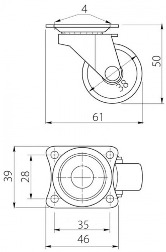 KM-015038-GM Опора колесная FI 38мм черная резина, 16кг (100) GTV