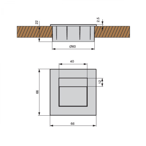 Заглушка для стола квадратная  "кабель-канал" D60мм, цвет белый (уп.60шт)