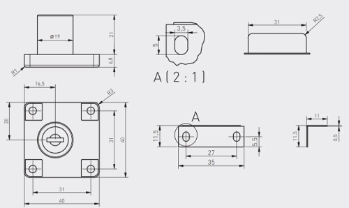 Замок мебельный №138 с планкой, простой (металлический) ключ. черный(12) GTV